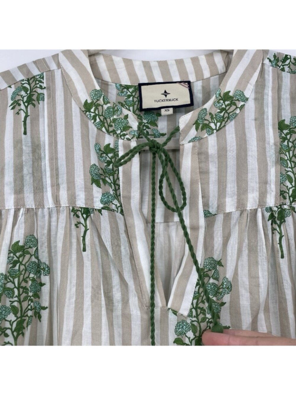 Tuckernuck Womens XS Cream Green Floral Stripes Coastal Tropical Tunic Dress - Picture 4 of 16